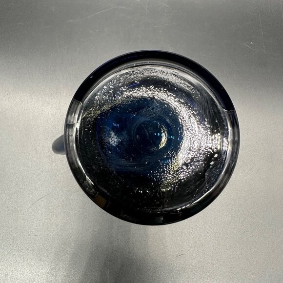 Vintage Hand Blown Blue Glass Pitcher Creamer Spout Applied Handle Art Glass - Picture 7 of 9